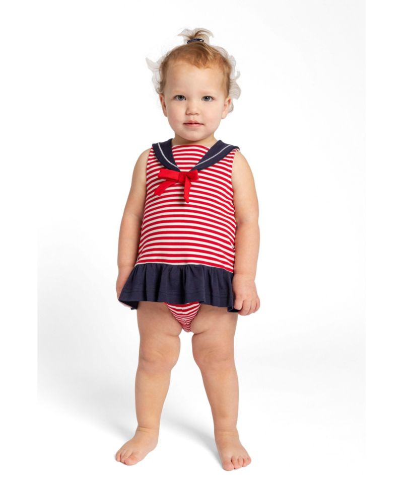 Baby Girl Stripe Knit Romper With Sailor Collar