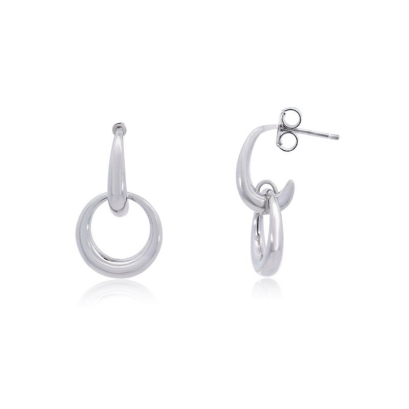 Double Round Link Drop Earrings Sterling Silver
