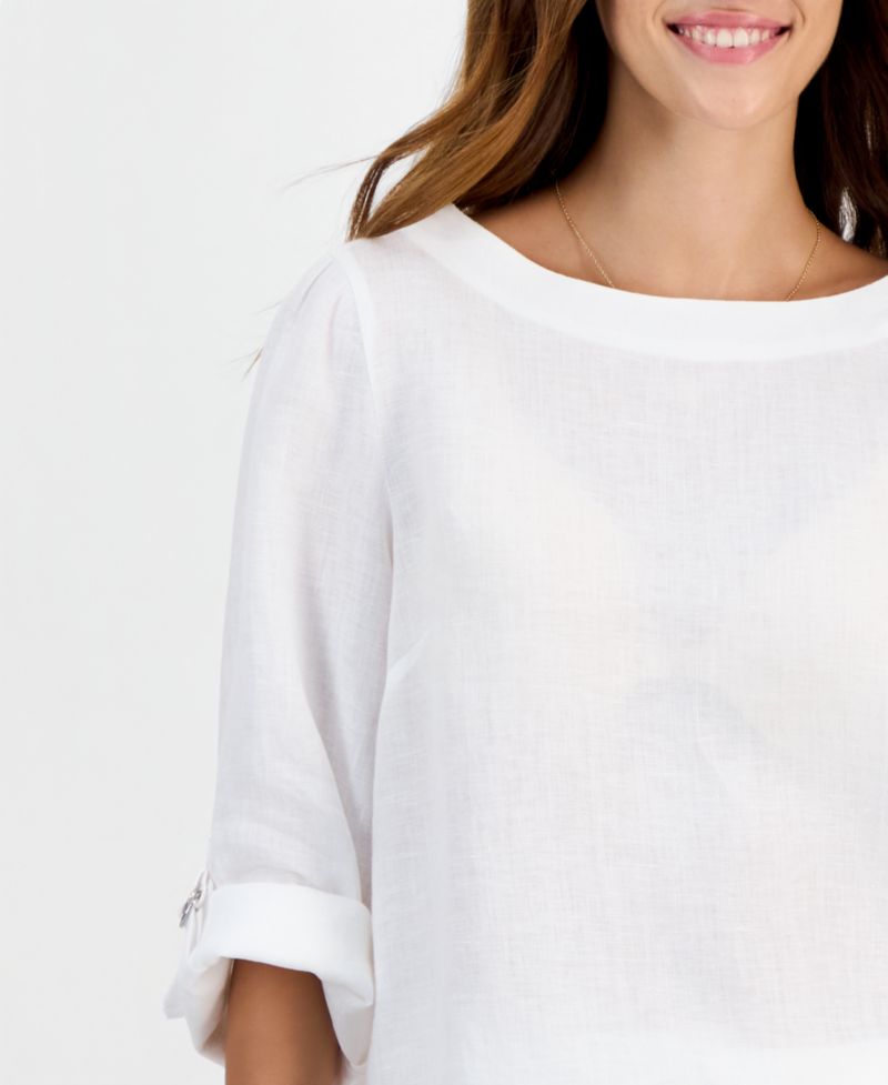 Petite 100% Linen Cuffed Top