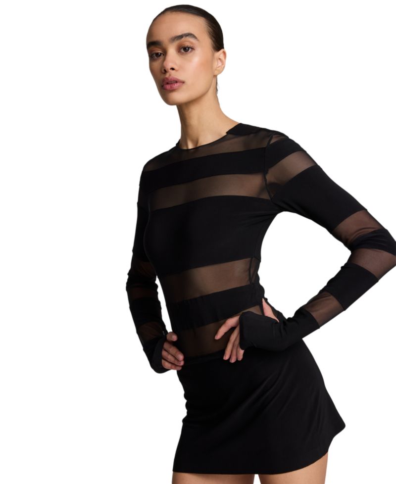 Women's Spliced Long-Sleeve Crewneck Bodycon Mini Dress