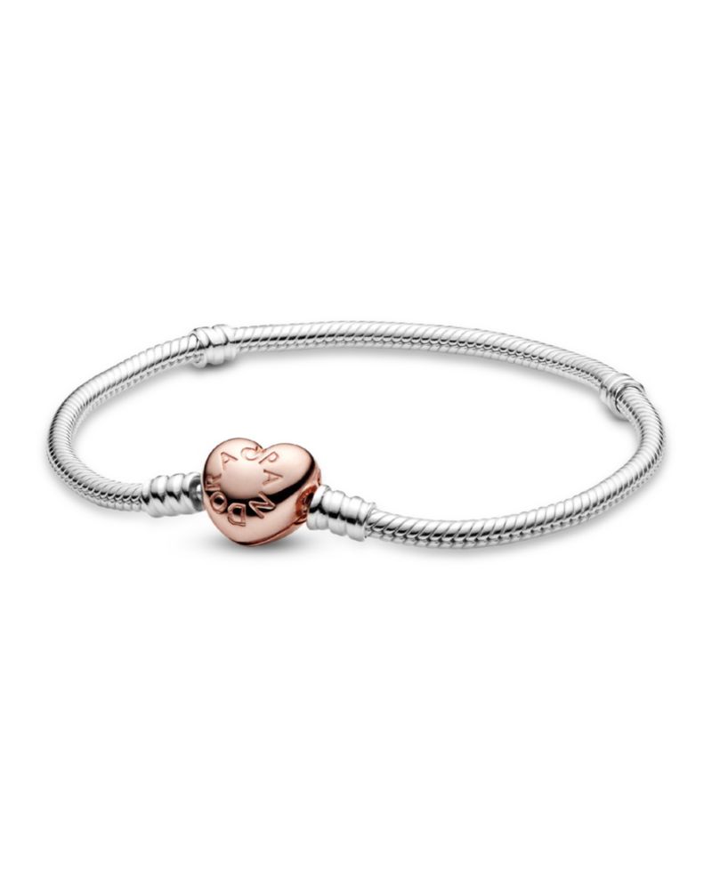 Moments Sterling Silver and 14K Rose Gold-Plated Heart Clasp Snake Chain Bracelet