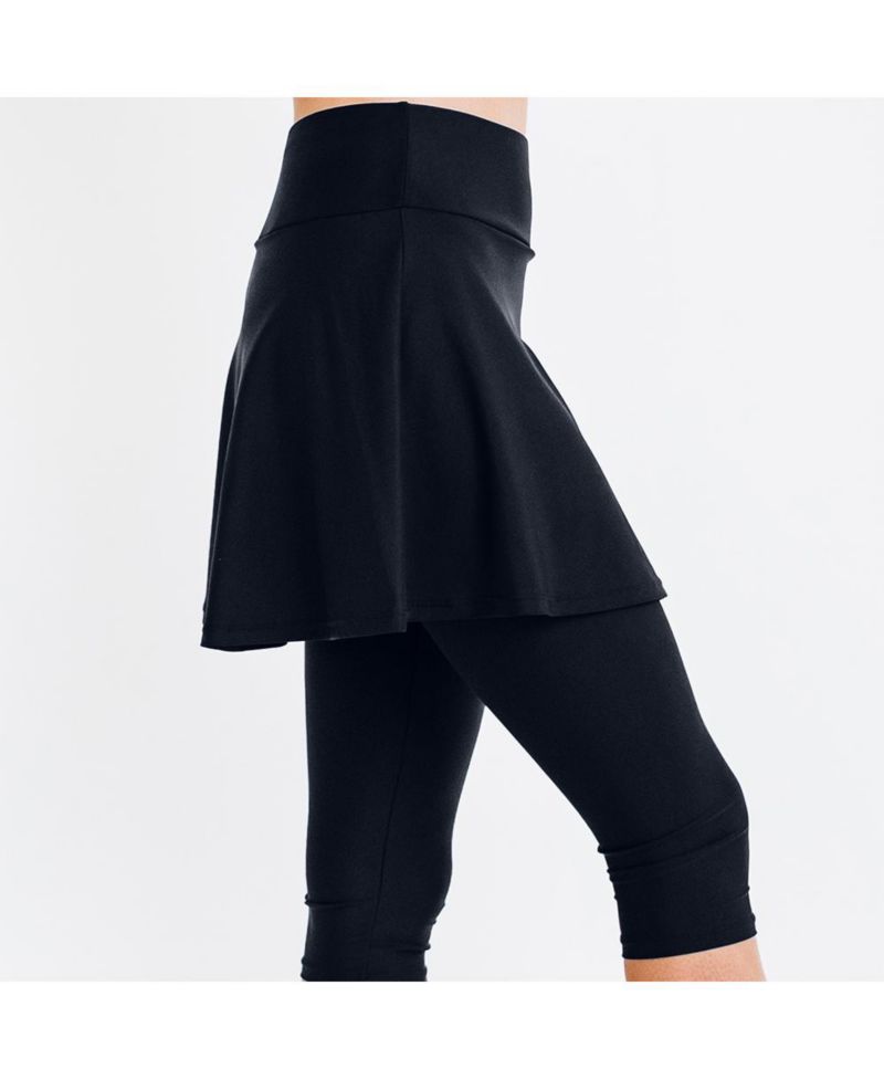 Women's Chlorine Resistant High Waisted Flared Swim Skort With Attached Capri Leggings