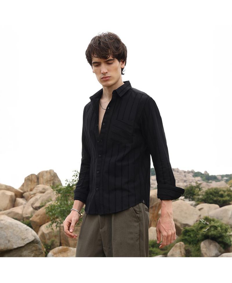 Men's Midnight Blacl Pastel Striped Shirt
