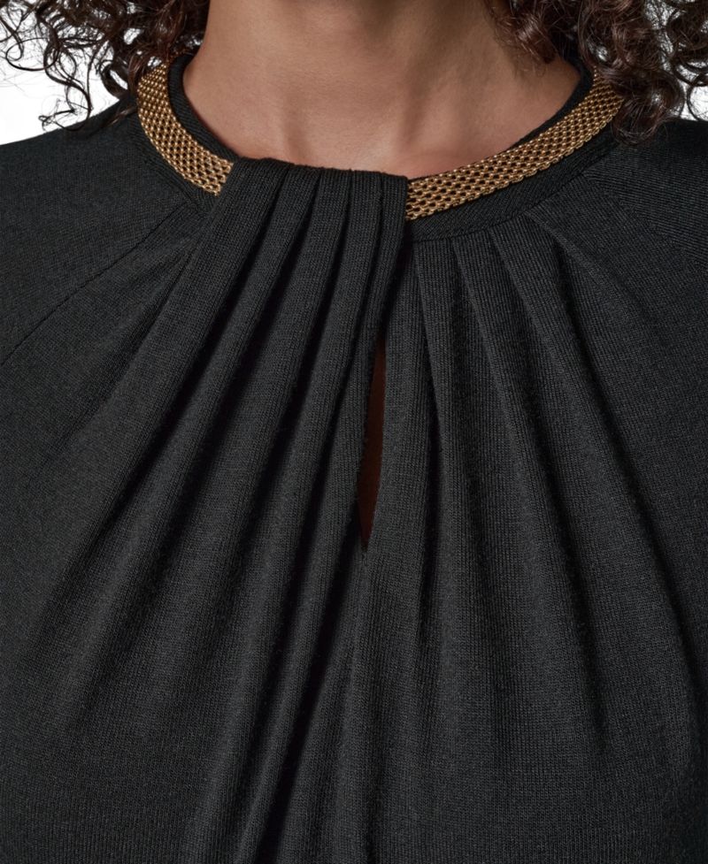 Women's Necklace Detail Long-Raglan Sleeves Keyhole Cutout Pullover Sweater