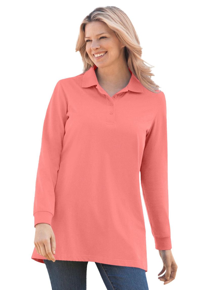 Women's Plus Size Long-Sleeve Polo Shirt