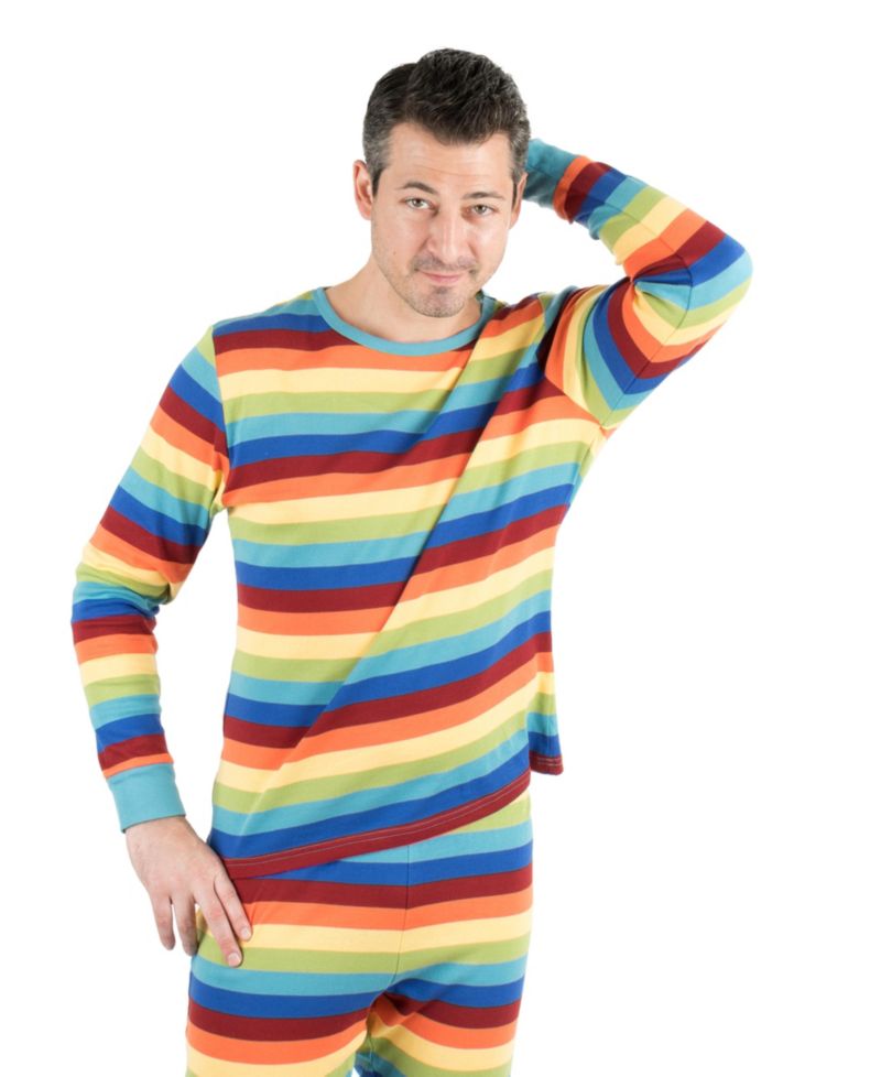 Men's Cotton Long Sleeve Striped Top and Striped Pants, 2-Piece Set