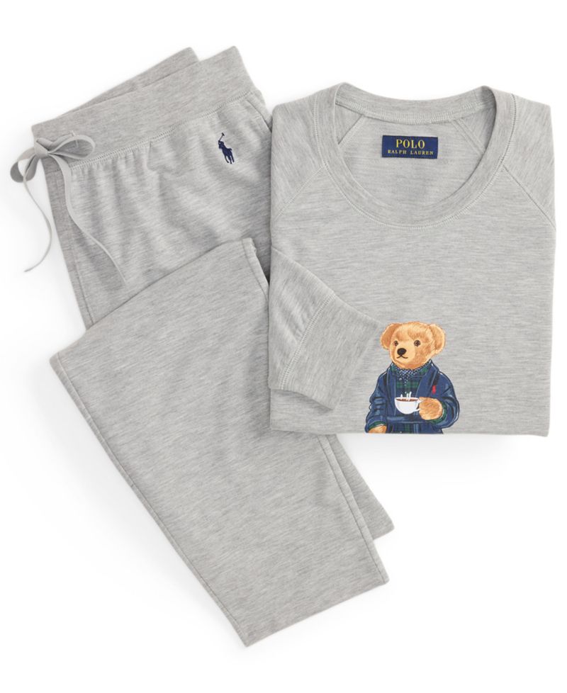 Men's Polo Bear Long-Sleeve Crewneck Shirt and Pajama Pants, 2-Piece Set