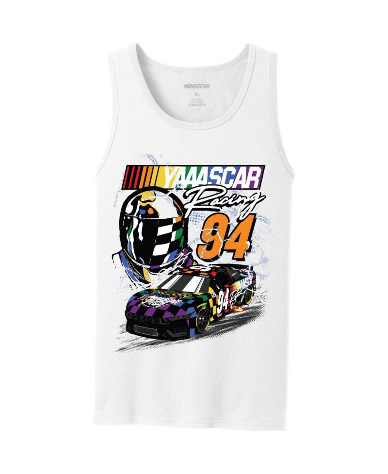 Men's White NASCAR YAAASCAR Pride Tank Top