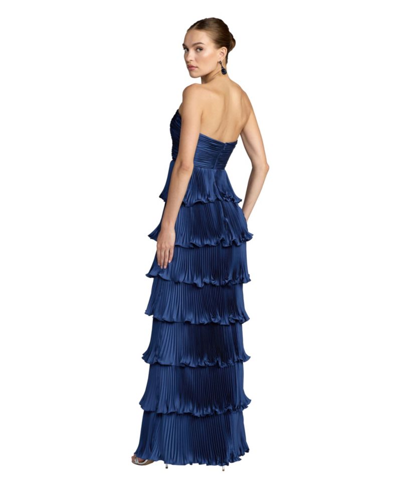 Petite Pleated Charmeuse Strapless Tiered Ruffle Gown