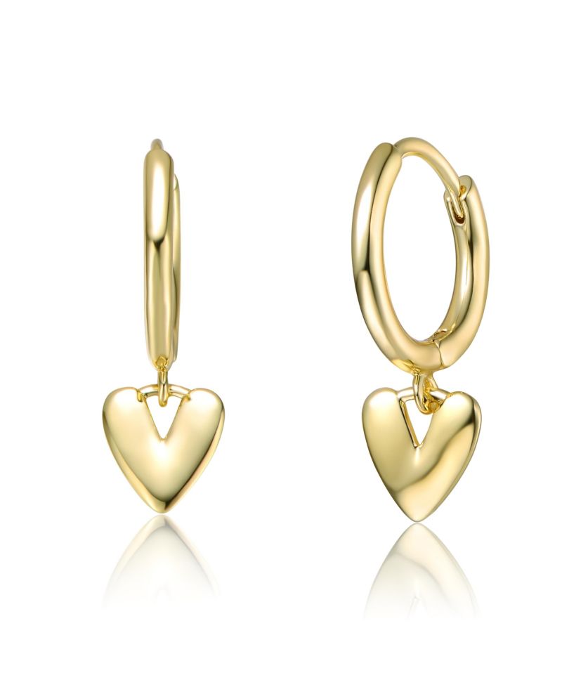 14K Gold Plated Mini Puff Heart Charm Huggie Hoop Earrings