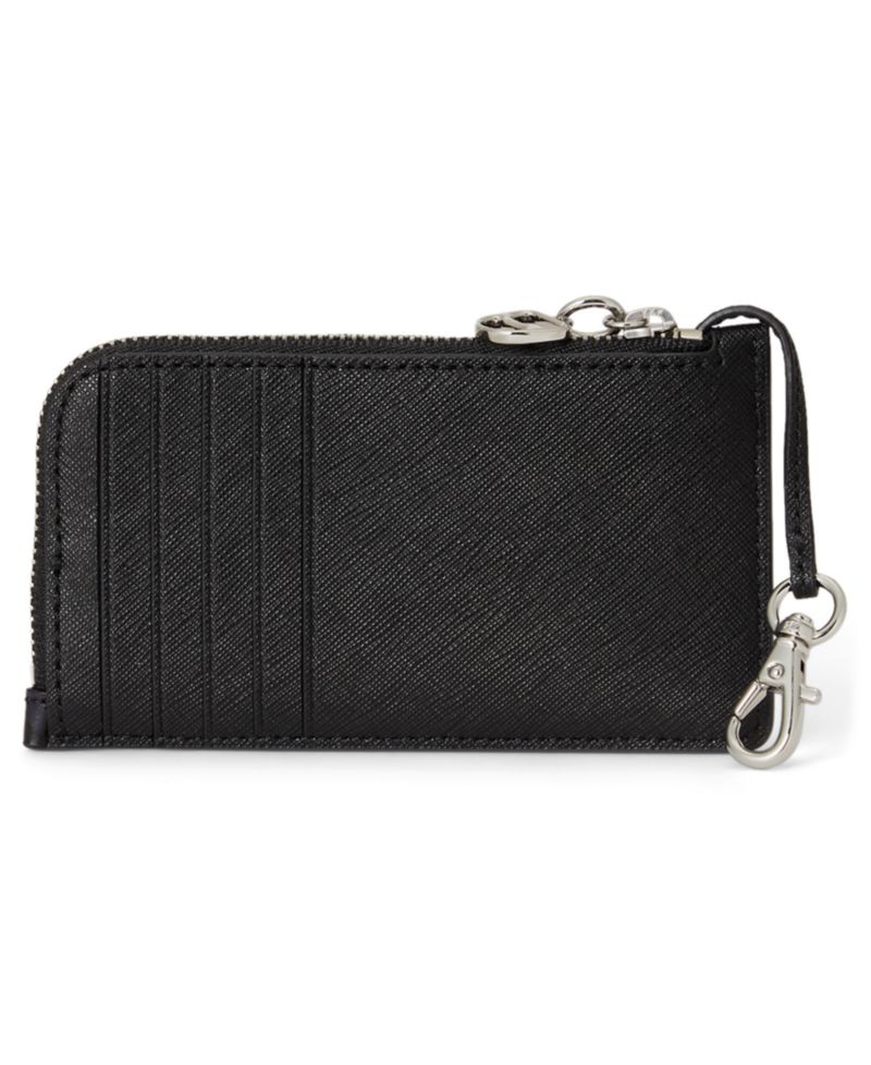 Printed Crosshatch Leather L-Zip Card Case Wallet