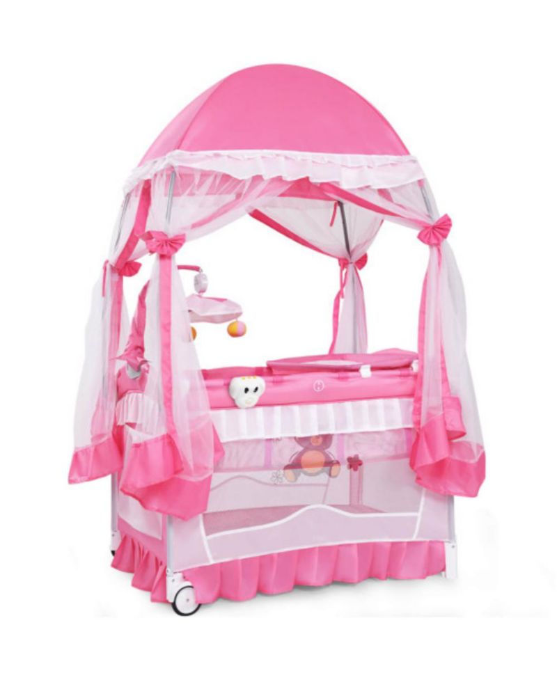 Foldable 4-in-1 Baby Playard with Mosquito Net, Portable Crib with Carry Bag