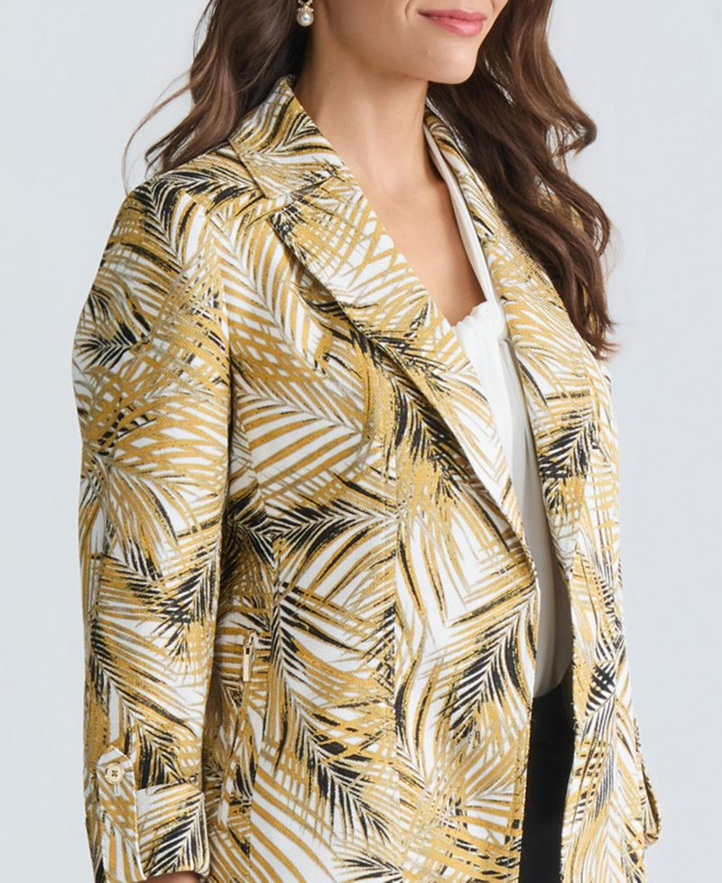 Women's 3/4-Sleeve Open-Front Palm Print Blazer, Regular & Petite