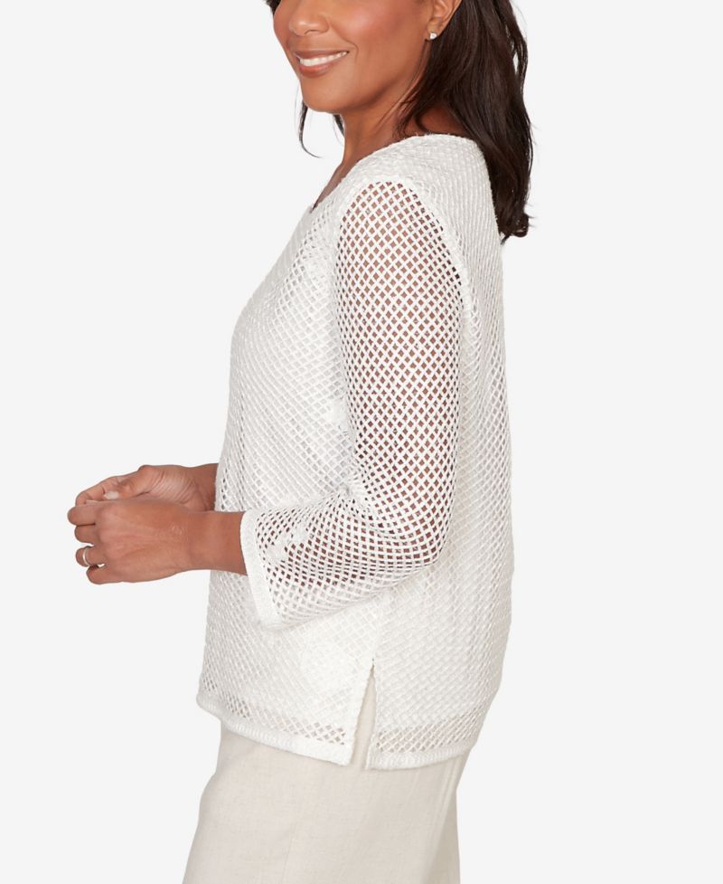 Women's Natural Wonder Sequin Mesh Flower Top