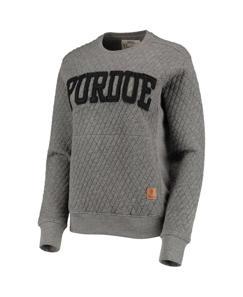 Women's Heather Charcoal Purdue Boilermakers Moose Quilted Pullover Sweatshirt
