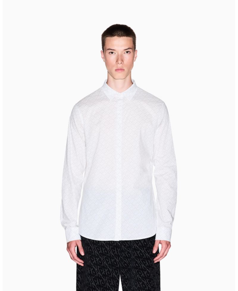 Men's Long Sleeve Poplin Allover Logo Woven Shirt