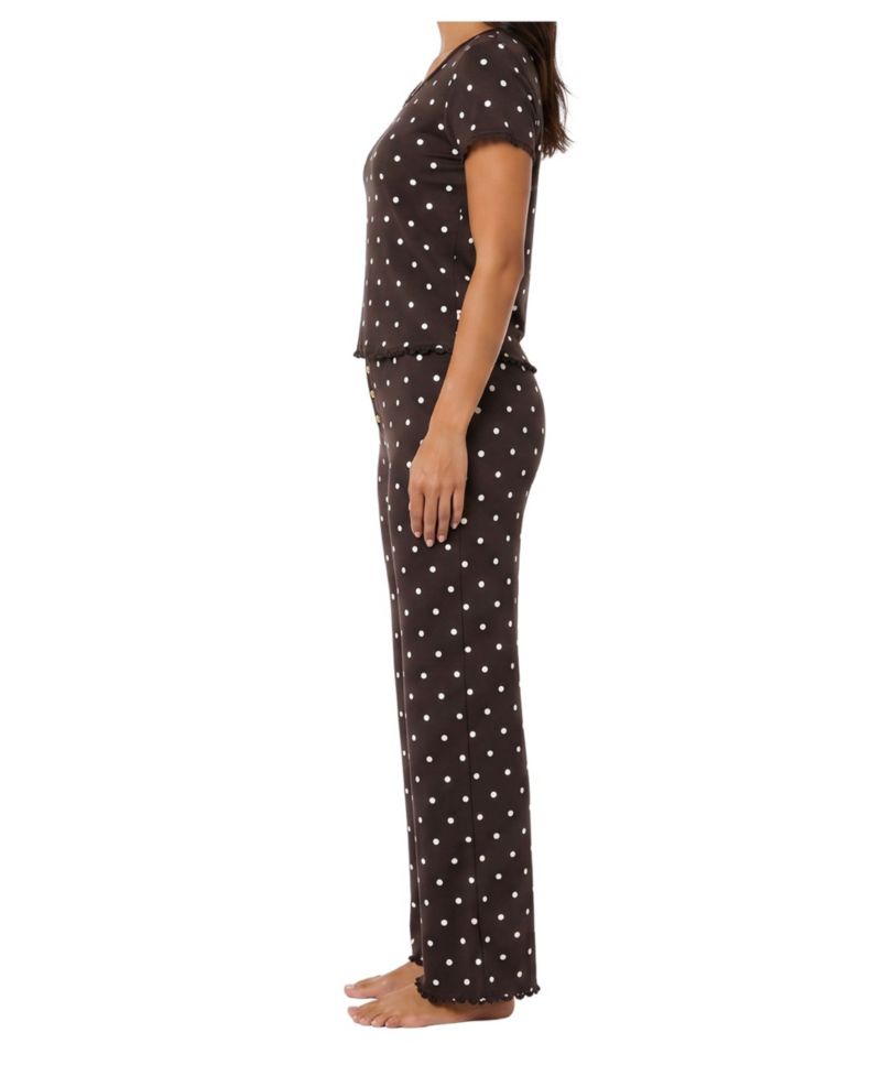 Women's Double-Rib Scoop Neck Short-Sleeve Top & Pants Pajama Set