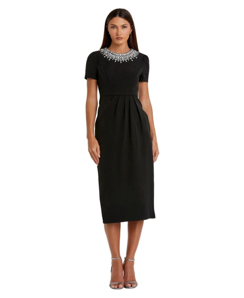 Petite Rhinestone Embellished Short Sleeve Sheath Dress