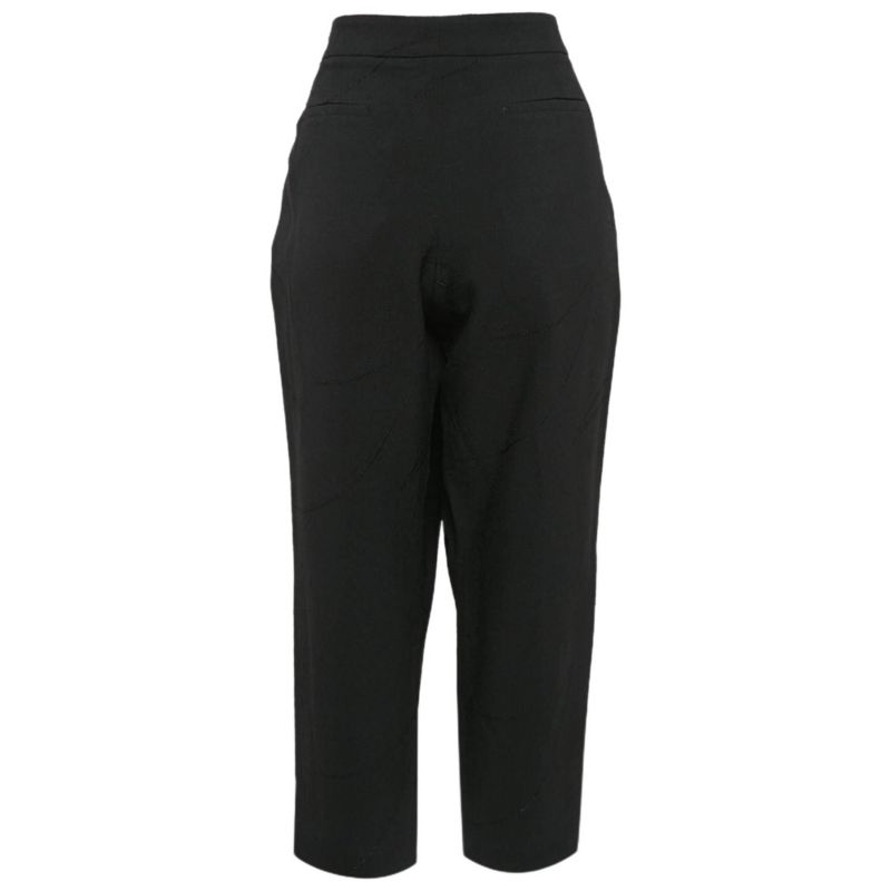 Women's Black Textured Crepe Pleats Detail Trousers