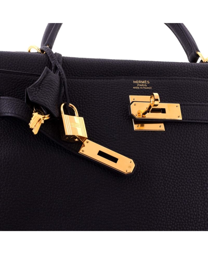 Pre-Owned Hermes Kelly 32 Handbag Black Togo with Gold Hardware