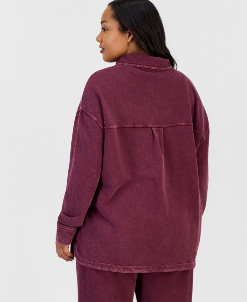 Trendy Plus Size Denim-Look Terry Shacket