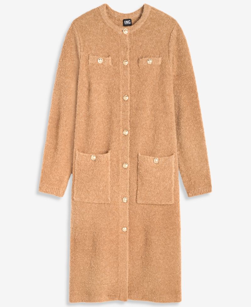 Petite Long Boucl&eacute; Duster Cardigan