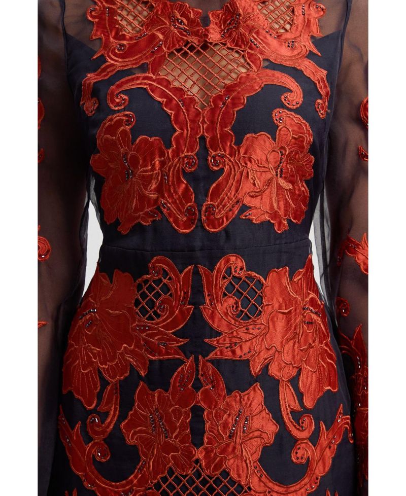 Women's High Neck Embroidered Midi Dress