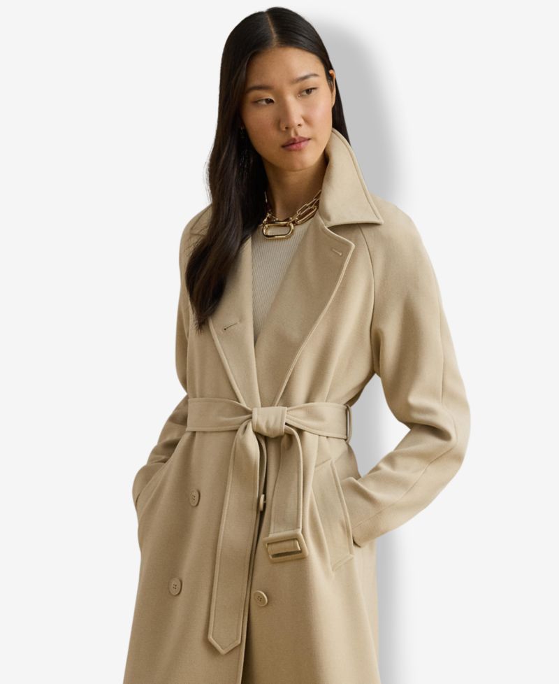 Women's Double Breasted Belted Crepe Trench Coat