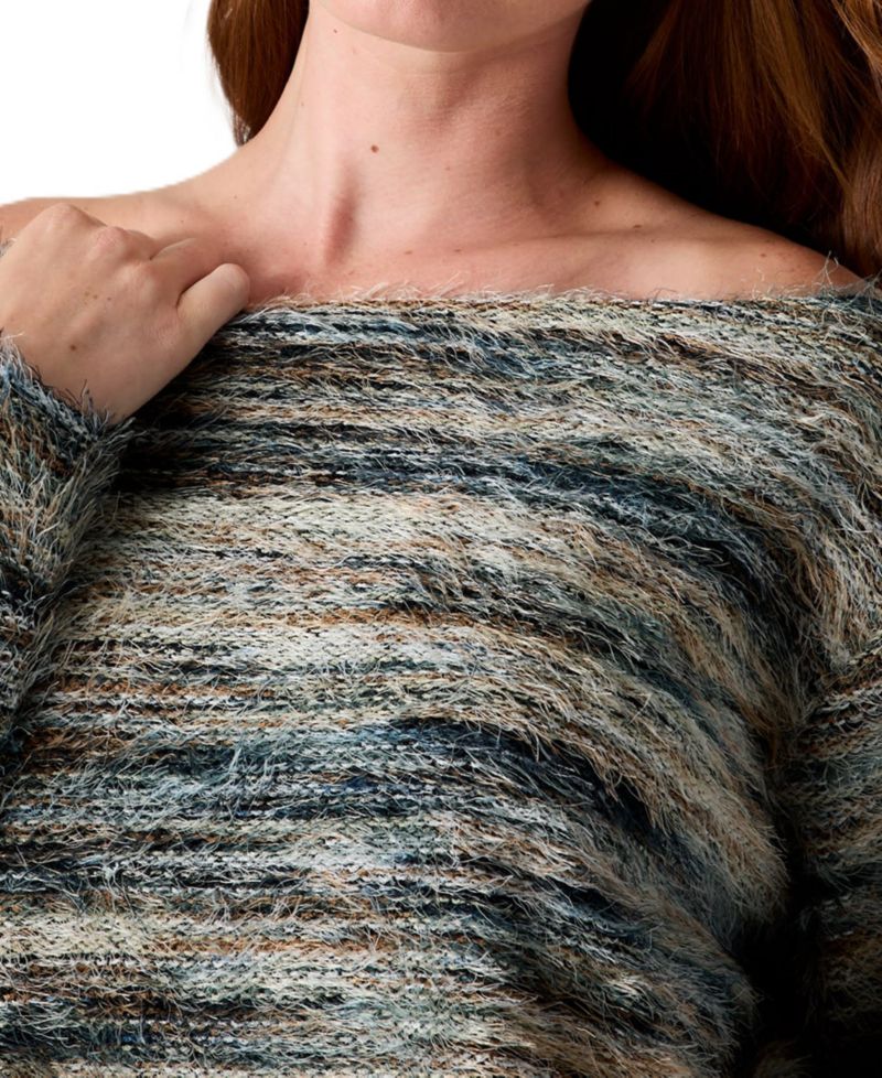 Women's Justina Space-Dye Crop Fuzzy-Knit Boat Neck Sweater