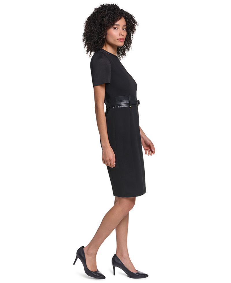 Women's Scuba-Crepe Short-Sleeve Sheath Dress