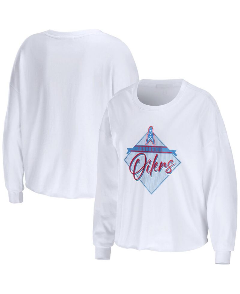 Women's White Houston Oilers Gridiron Classics Domestic Cropped Long Sleeve T-shirt