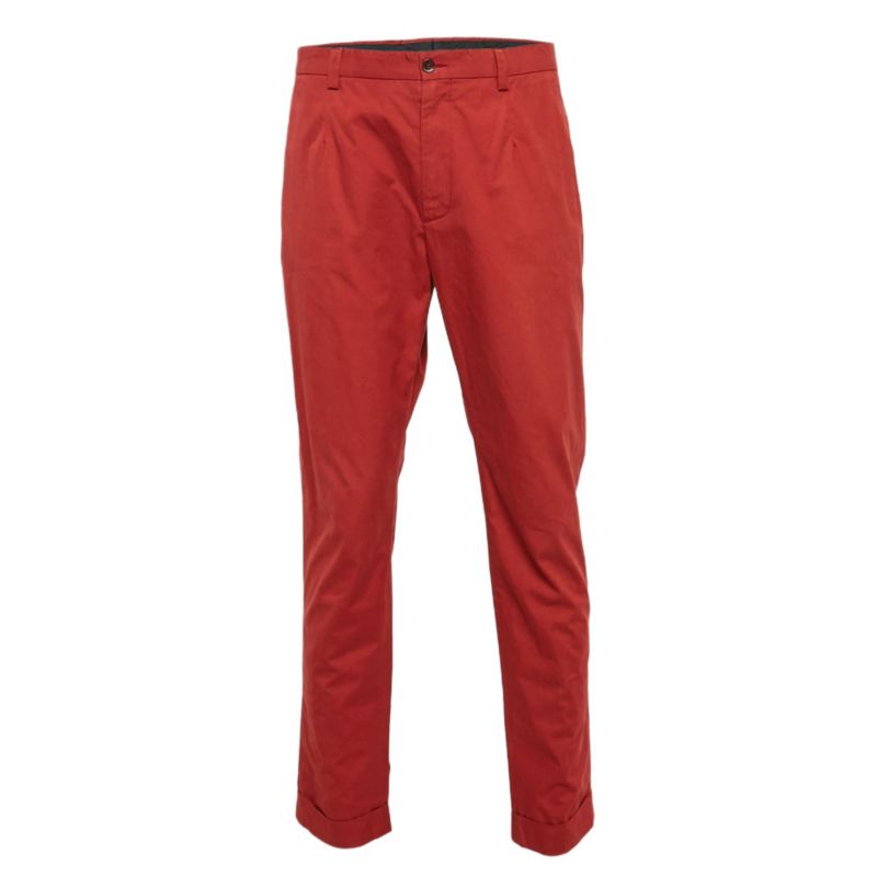 Men's Pre-Owned Dolce & Gabbanna Red Cotton Straight Leg Pants