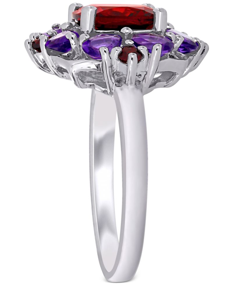 Rhodolite Garnet (3-1/4 ct. t.w.) & Amethyst (1-1/8 ct. t.w.) Cluster Statement Ring in Sterling Silver