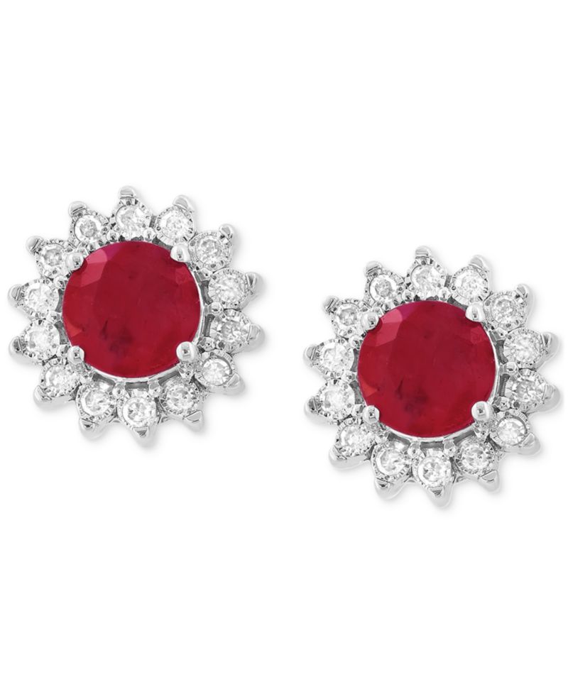 EFFY® Sapphire (1-1/6 ct. t.w.) & Diamond (1/6 ct. t.w.) Halo Stud Earrings in 14k White Gold or Two Tone Gold (Also available in Ruby, & Emerald)