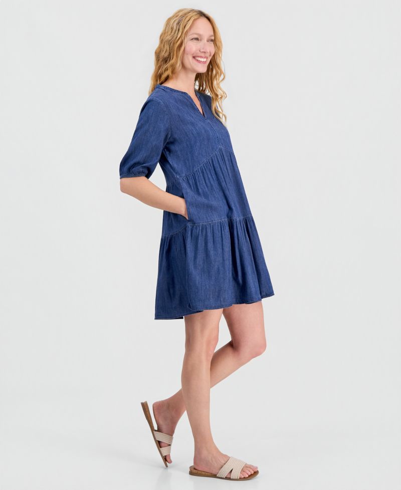 Women's Tiered Chambray A-Line Dress