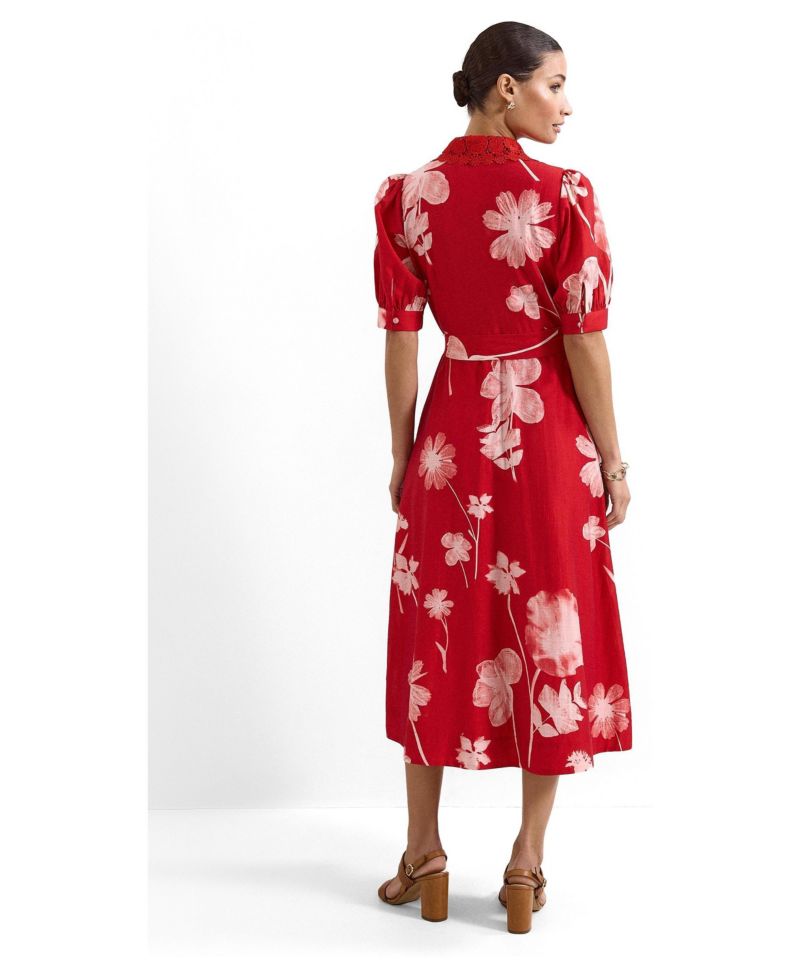 Women's Delphine Floral-Print Self-Tie Waist Midi Dress