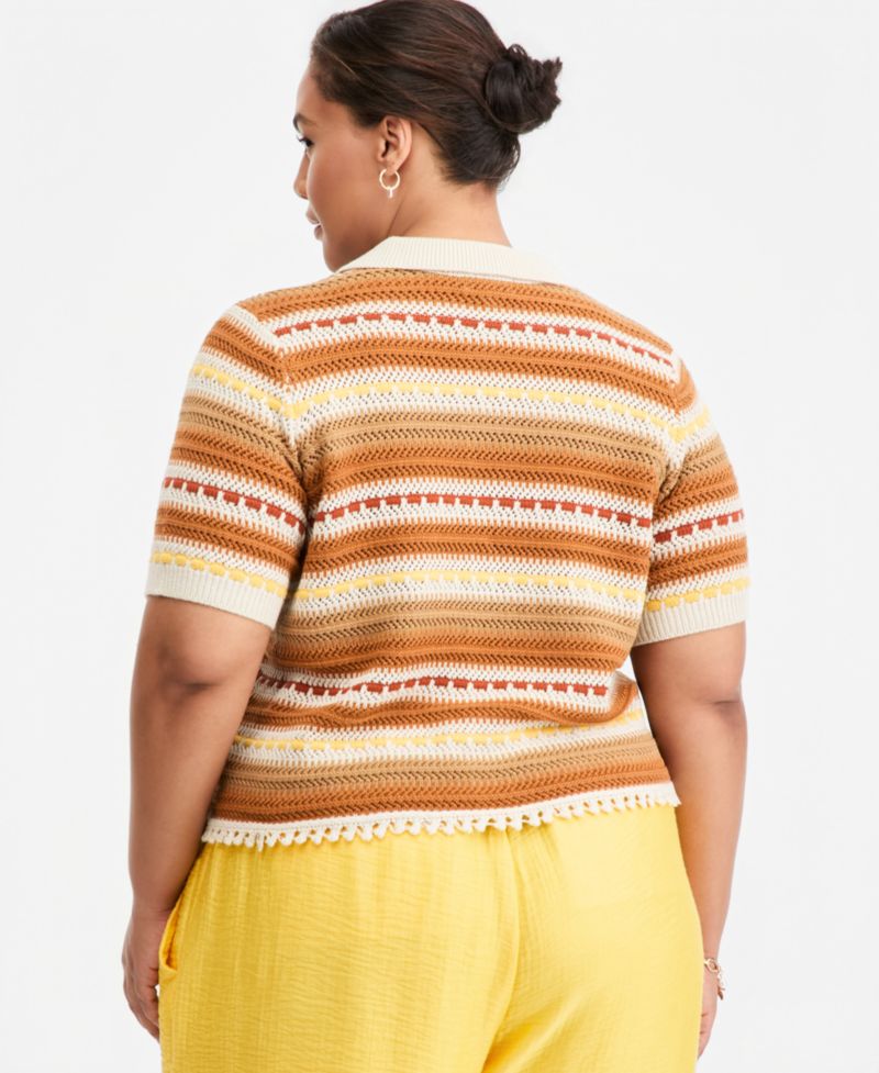 Trendy Plus Size Textured Stripe Collared Cardigan