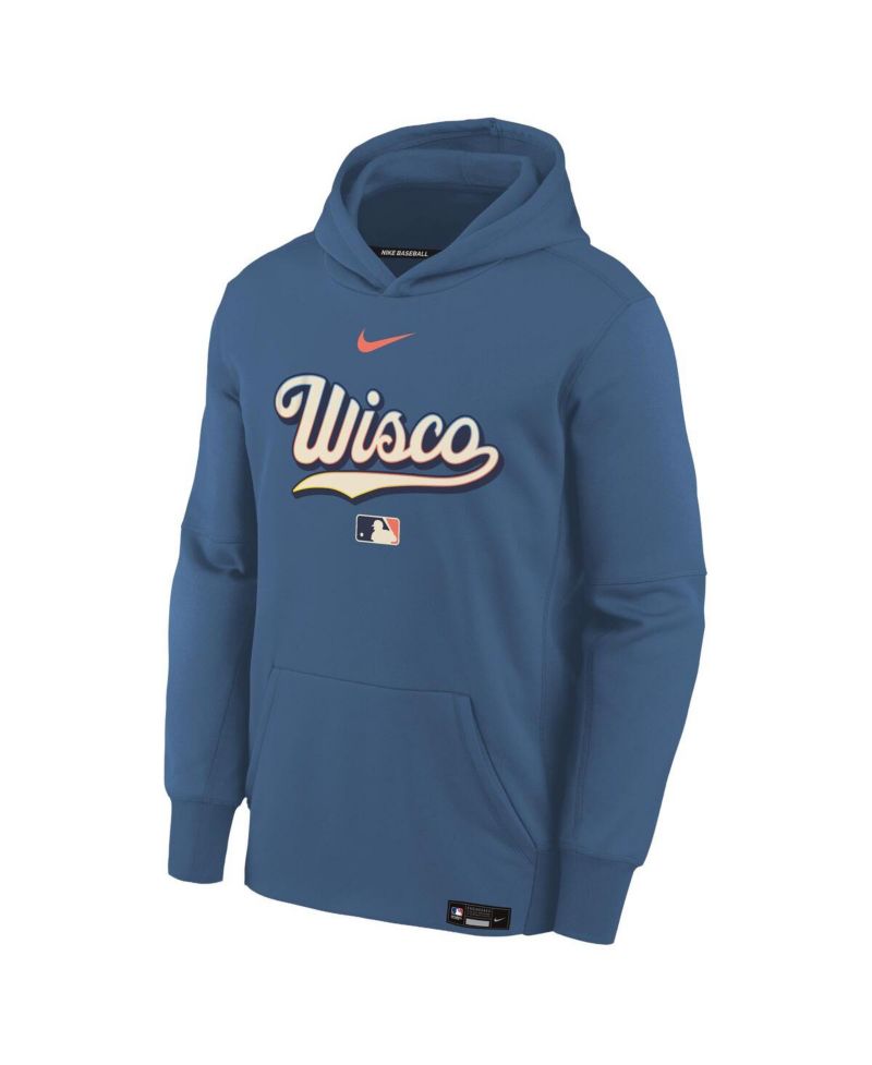 Big Boys and Girls Blue Milwaukee Brewers 2026 City Connect Authentic Collection Therma-FIT Hoodie