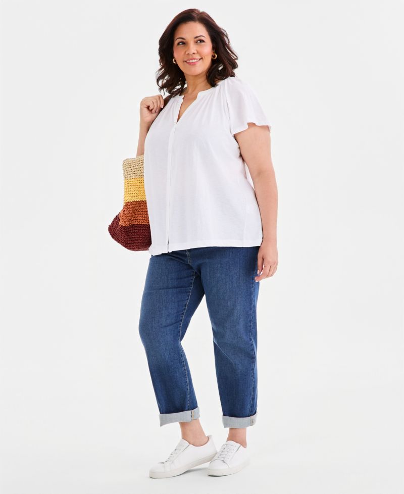 Plus Size Flutter-Sleeve Button-Front Top