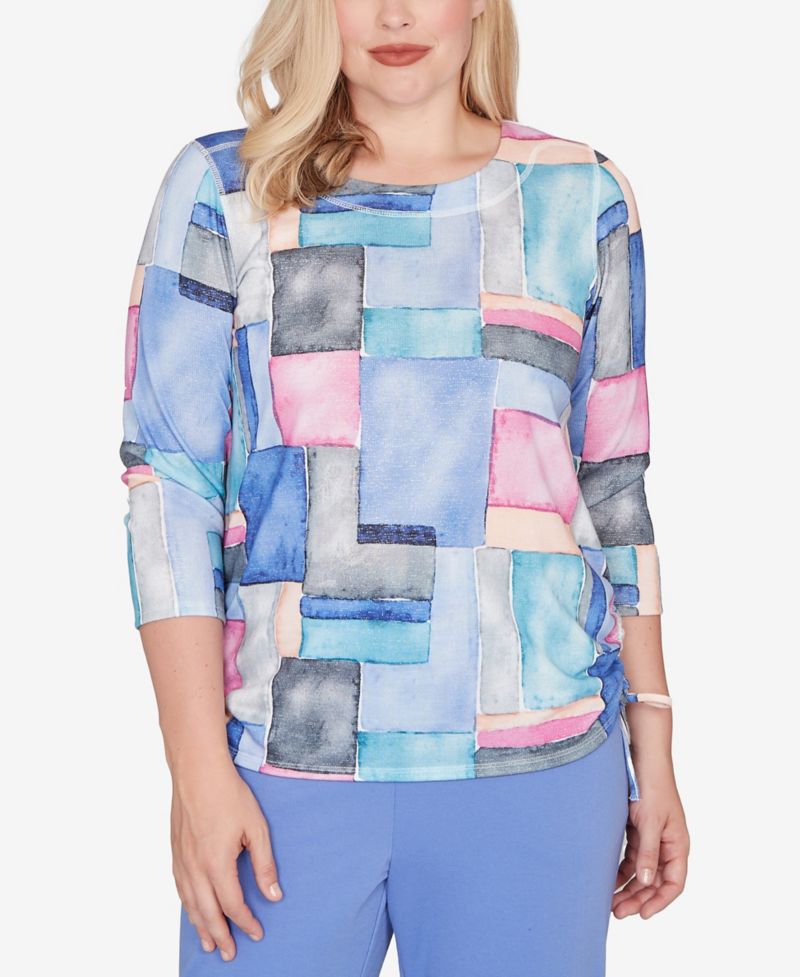 Petite Casual Vibe Tie Side Ruched Colorblock Top