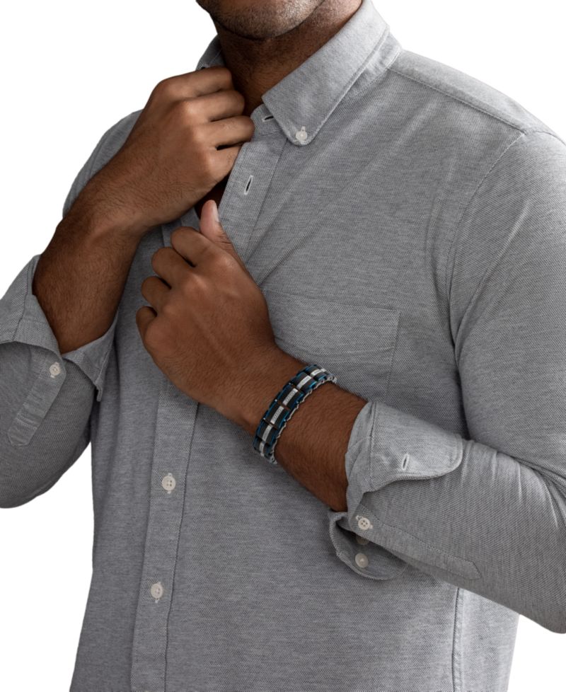 Diamond & Carbon Fiber Link Bracelet (1/3 ct. t.w.) in Blue & Black Ion-Plated Stainless Steel