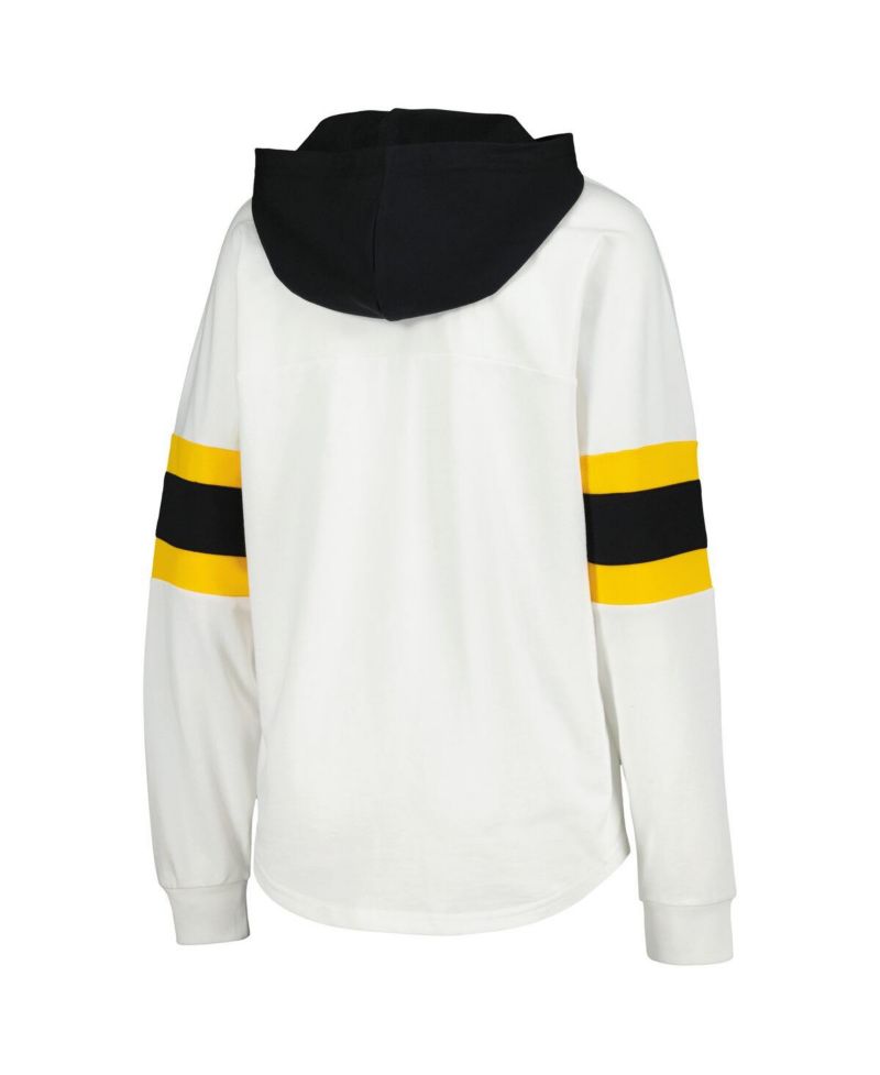 Women's White/Black Pittsburgh Penguins Goal Zone Long Sleeve Lace-Up Hoodie T-Shirt