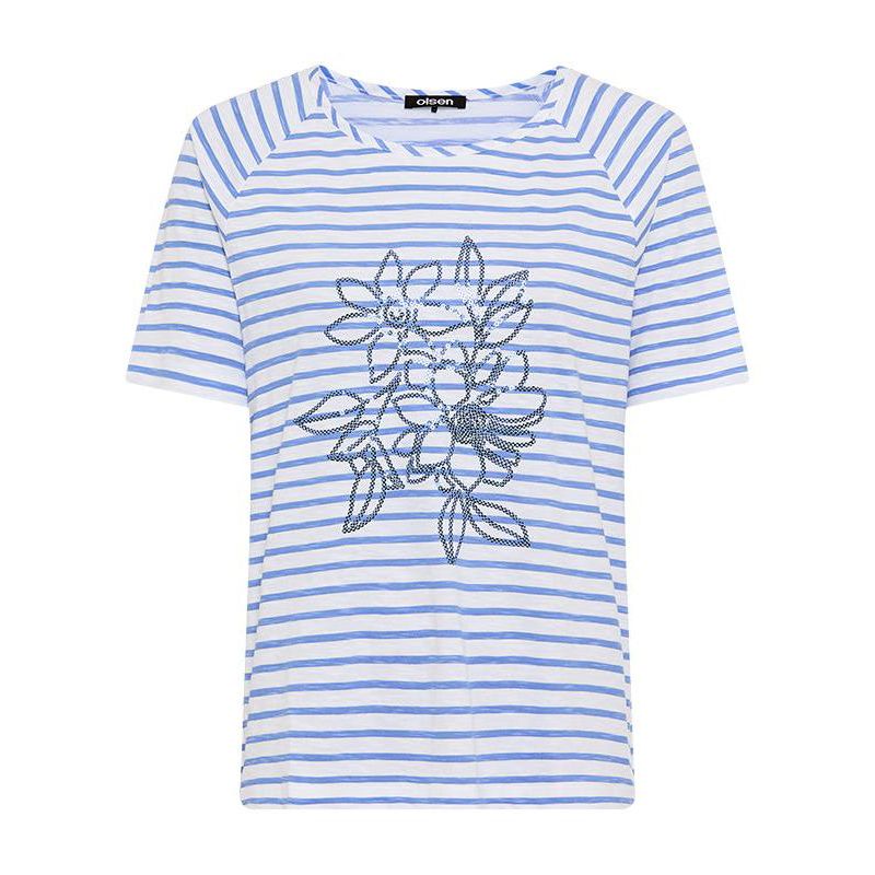 Women's Sequin Floral Stripe T-Shirt