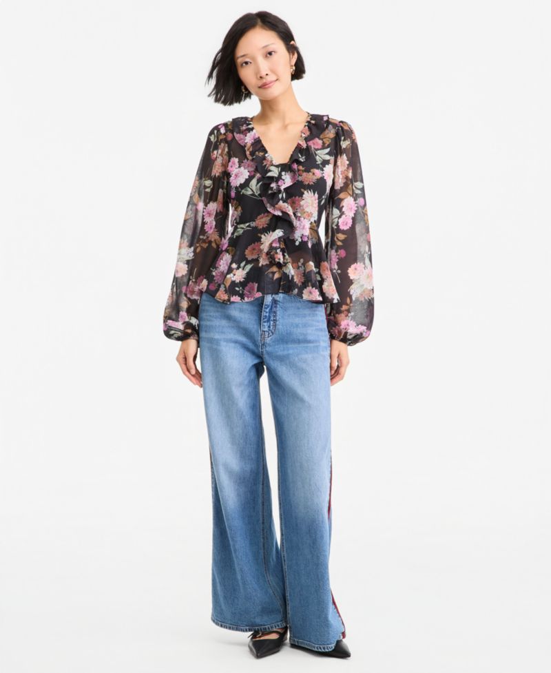 Women's Long-Sleeve Peplum Ruffle Blouse