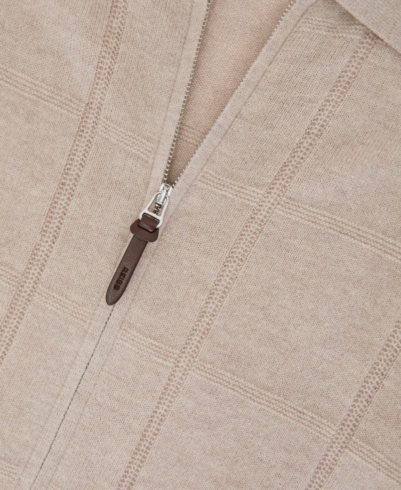 Men's Martindale Wool Check-Textured Zip-Through Cardigan Sweater