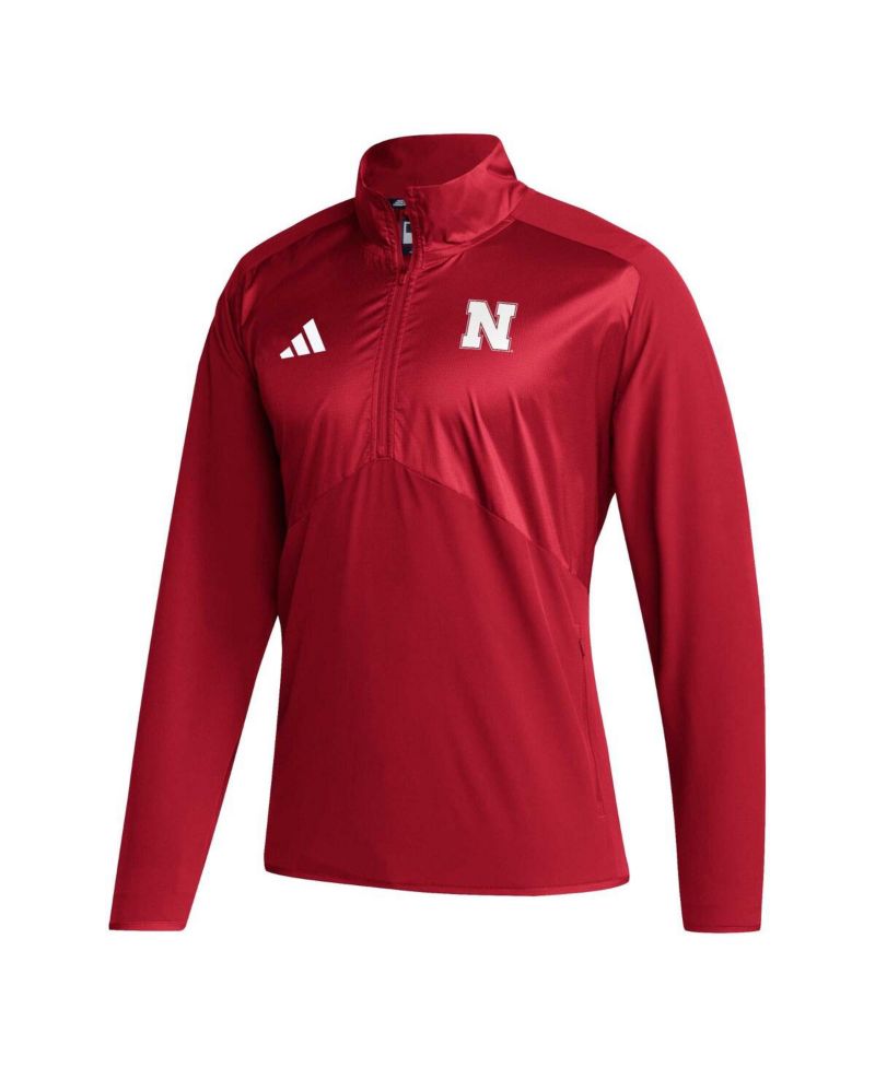 Men's Scarlet Nebraska Huskers Sideline AEROREADY Raglan Sleeve Quarter-Zip Jacket