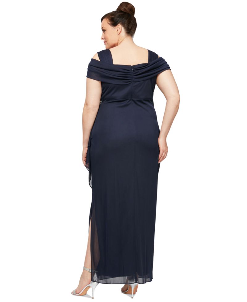 Women's Cold-Shoulder Draped Metallic Gown