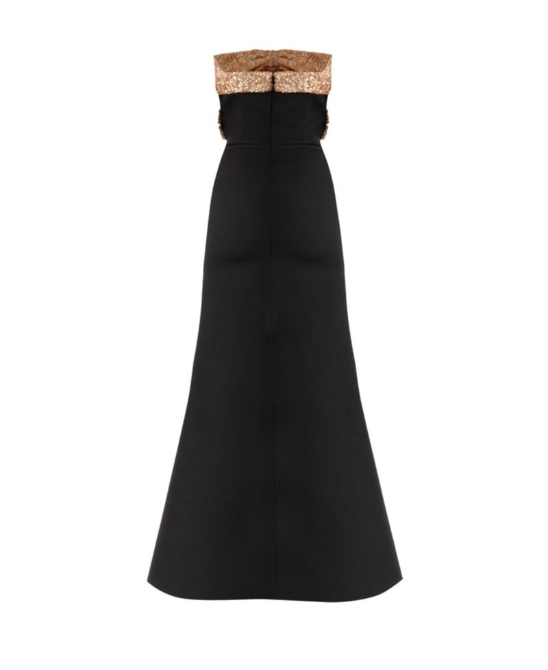 Women's Long Strapless Dress with Sequin Bow