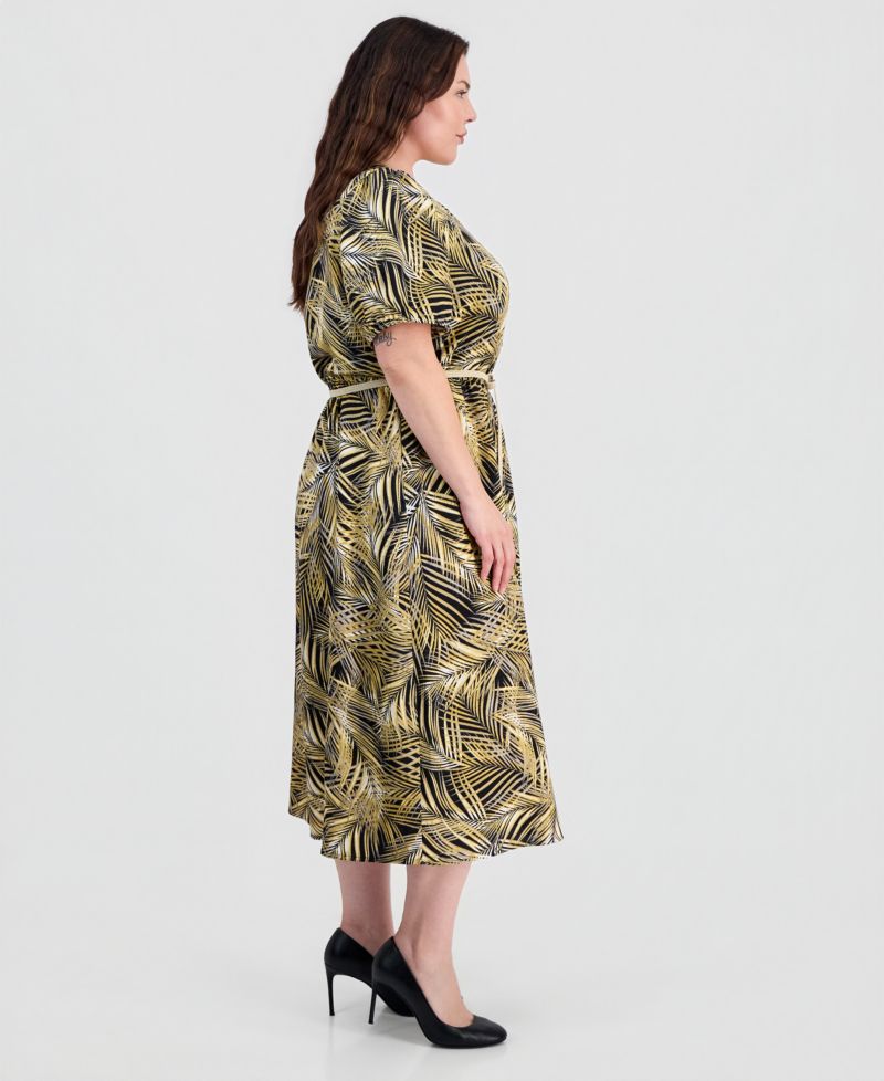 Plus Size Puffed-Sleeve Shirt-dress