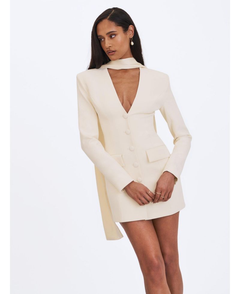 Women's Jeannie Cream Blazer Mini Dress with Scarf